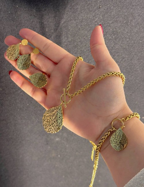 Parrure Feuille Dorée 4P Acier