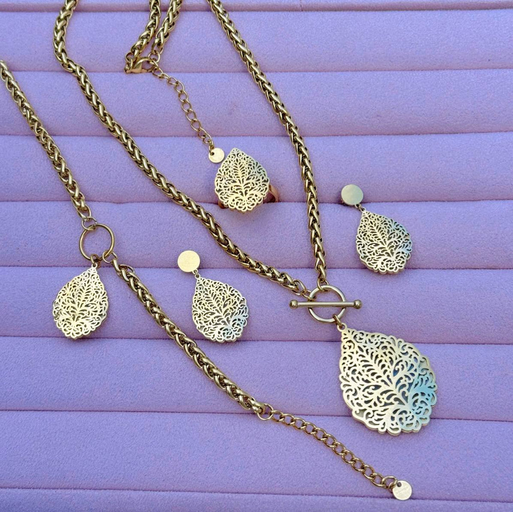 Parrure Feuille Dorée 4P Acier